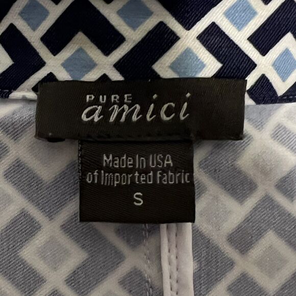 Pure Amici Set Geometric Jacket Pull On Crop Pant Stretch Preppy Blue Size S - Picture 8 of 14